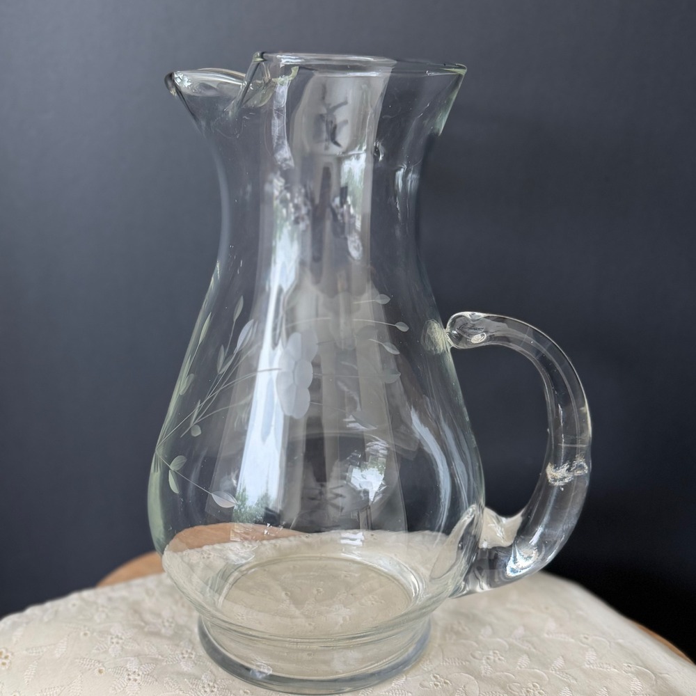 Princess‎ House Heritage Crystal Pitcher Vintage Etched Floral Glass